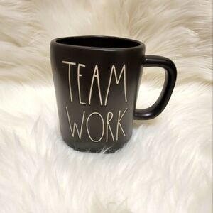 Rae Dunn TEAM WORK Black coffee mugBlack cup with white lettering